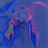 chalk drawing of Alison Statton sleeping