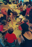 Charlotte, Jane & Splash playing with clay in the Children's Field